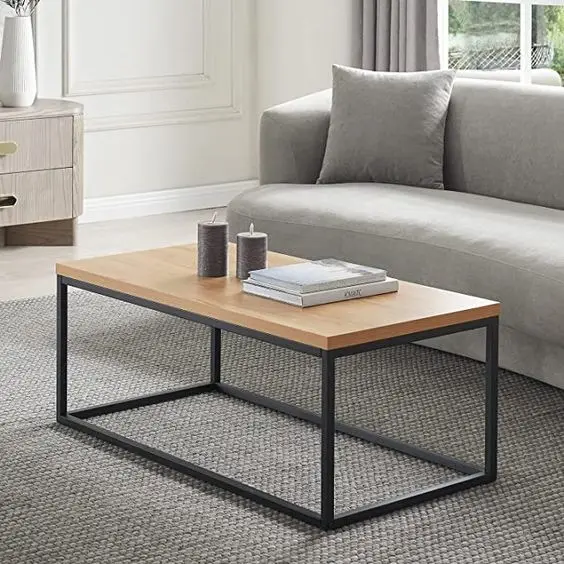 Large Wooden Display Rectangular Coffee Table With iron Rod Base OEM Customized Amazing Coffee Table Home Designed