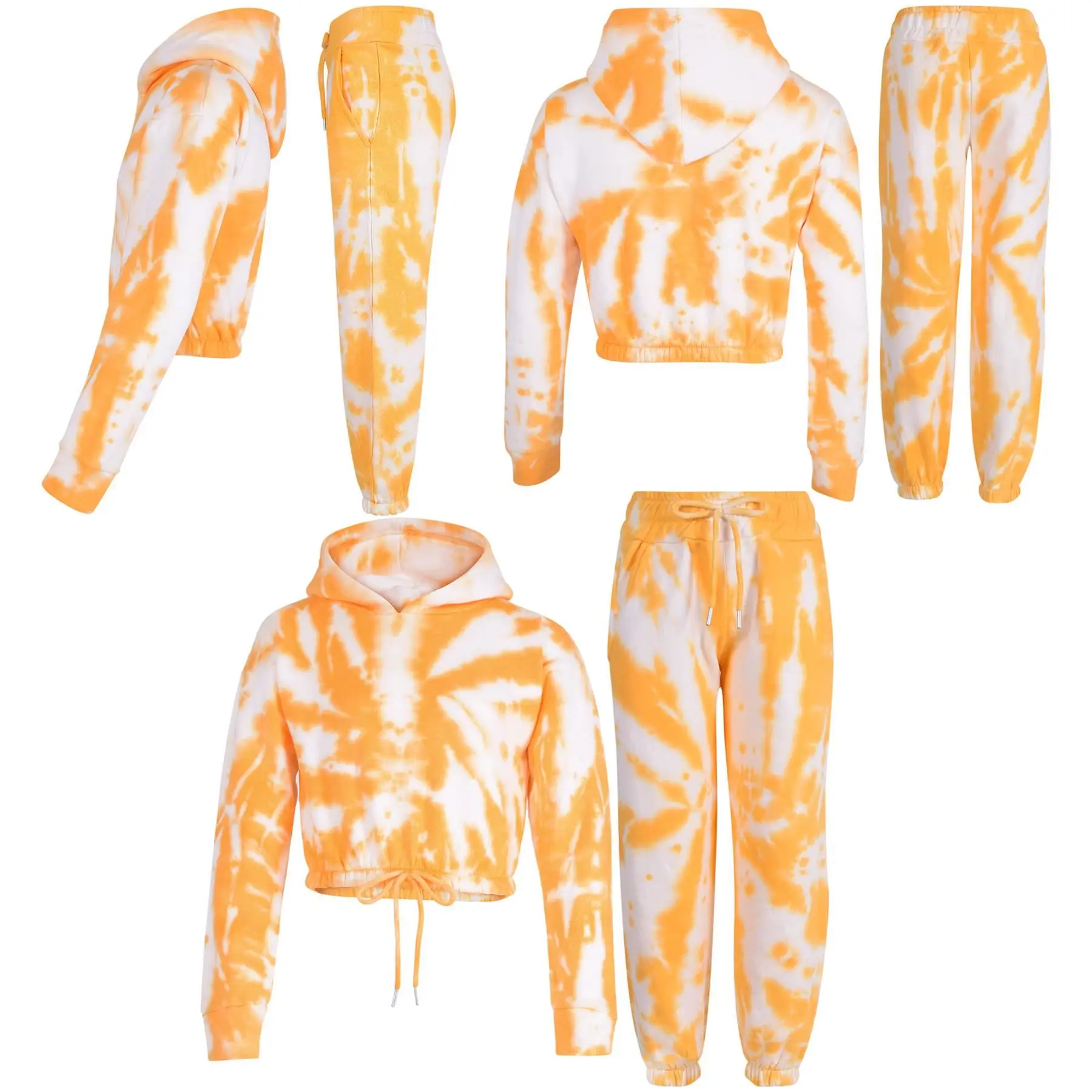 Teen Girls Tie Dye Tracksuit Gym Cropped Hoodie Sweatpants Fashion Tracksuit Quick Drying Breathable