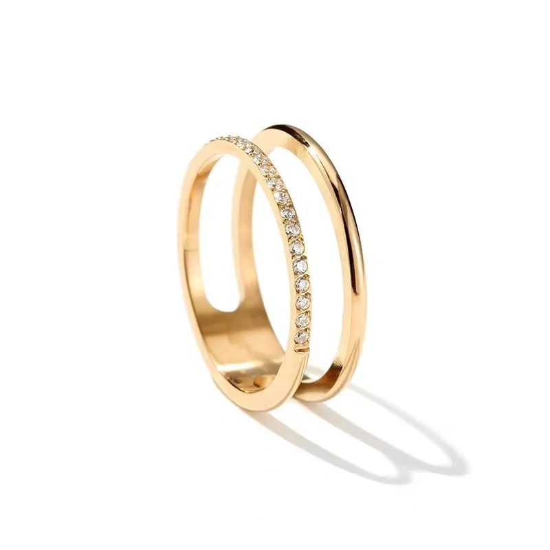 Fenyi wholesale jewelry fashion men and women 18K PVD gold-plated double-layer zircon couple rings not easy to oxidize jewelry