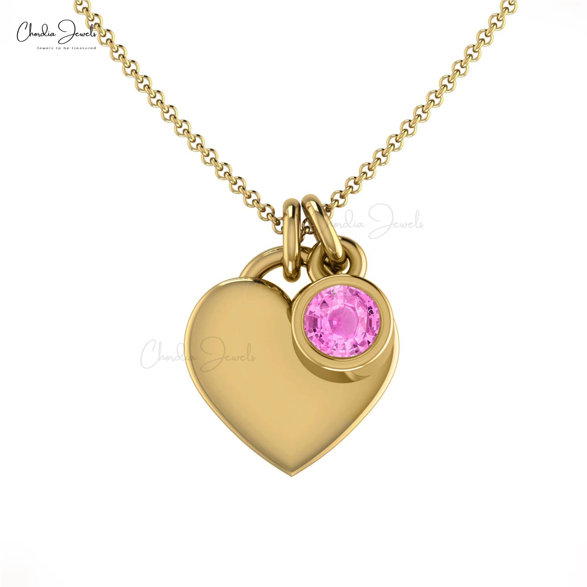 New Arrival 14K True Gold Natural Pink Sapphire Stone Heart Pendant 0.17 Cts Round 3MM Gemstone Necklace Jewelry Manufacturer