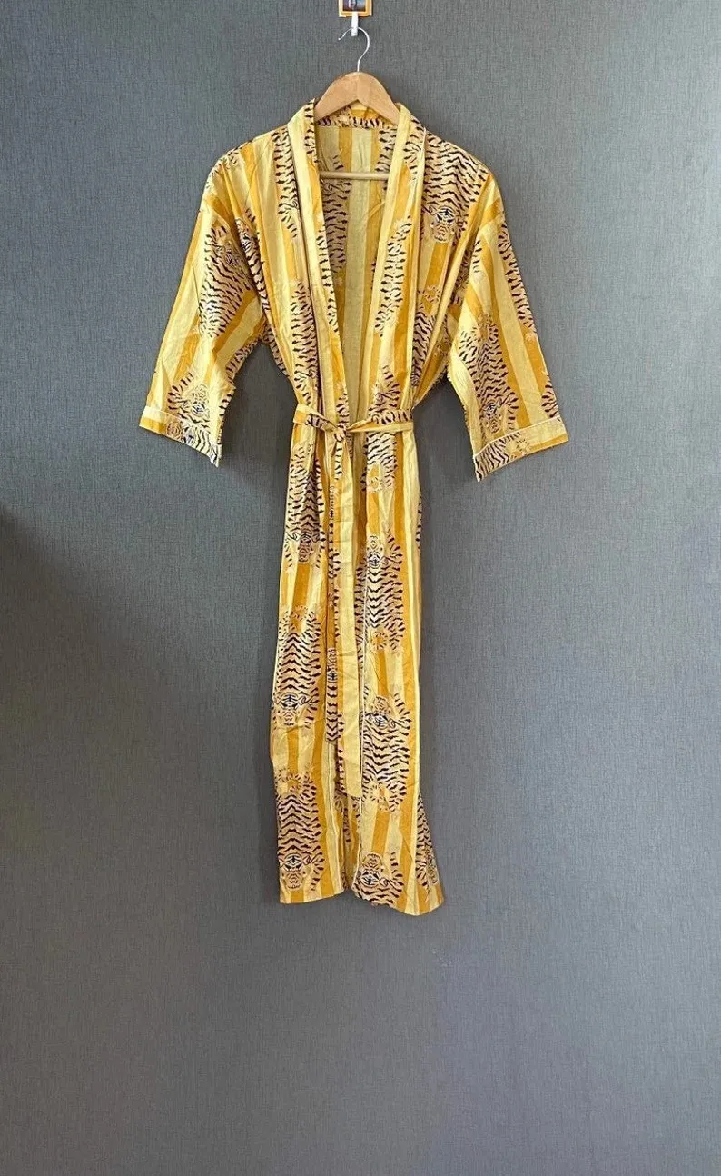 New Tiger Print Luxury Kimono Robe  Unisex Boho Kimono Robe 100% Cotton Kimono Robe Beach Cover Up Bridesmaid Gown Gift for Her