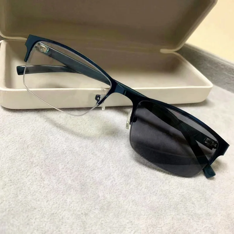 metal blue black grey half frame logo business lunette photo gray business 2024 male men photochromic anti blue light glasses