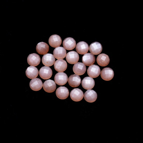 High Quality 25pcs Natural Peach Moonstone Loose Gemstones 3mm Rosecut 2mm Thickness 2.55cts Iroc Pink Color IGI Certificate