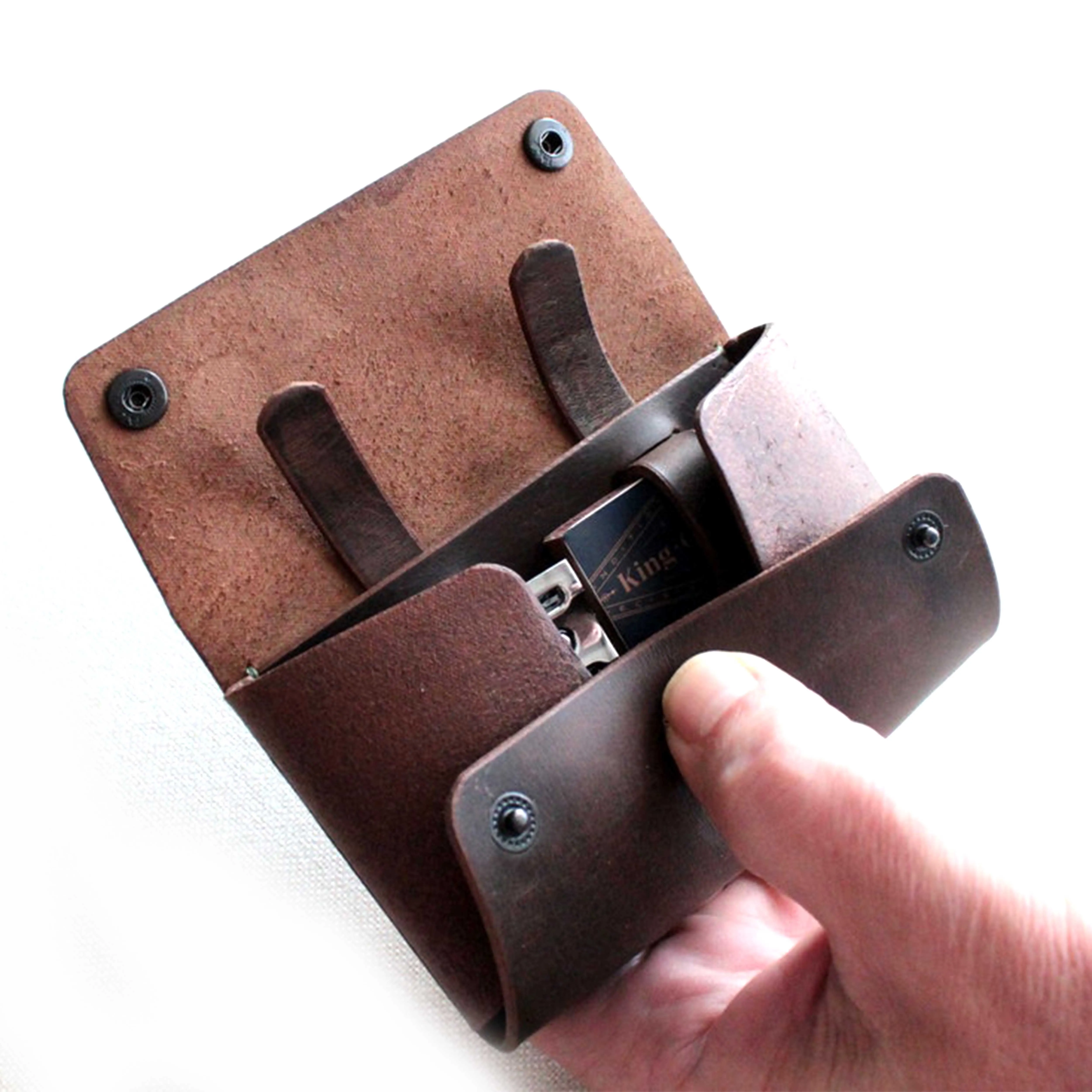 OEM Factory Made Rich Grain Leather Edge Razor Protector Case, Double Edge Safety Razor Safety Pouch