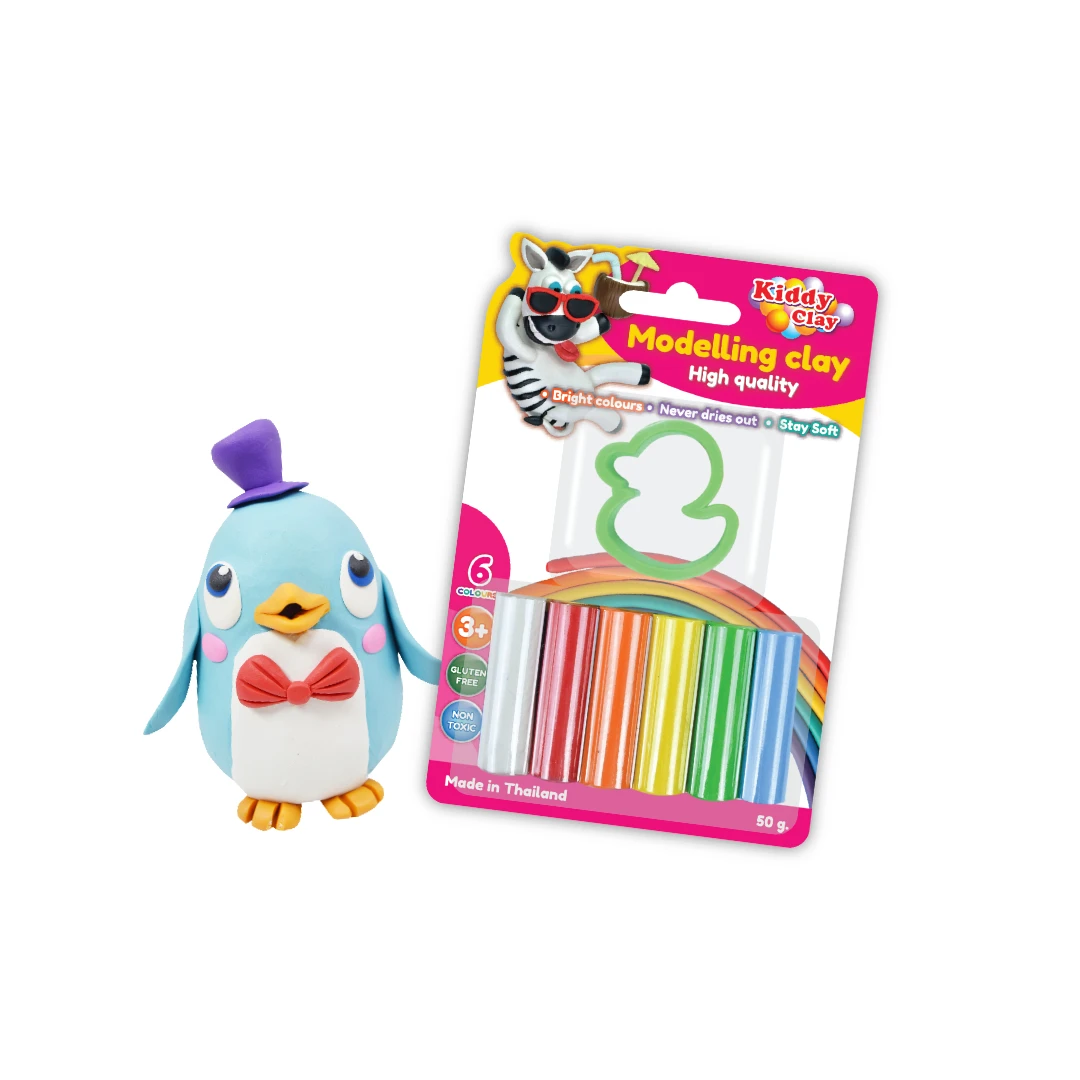 KIDDY CLAY Duck Toy Plasticine Modeling Clay 50G.Set with Kids Tools,6 Colors Modeling Clay Blister Card Non-Toxic Education Toy