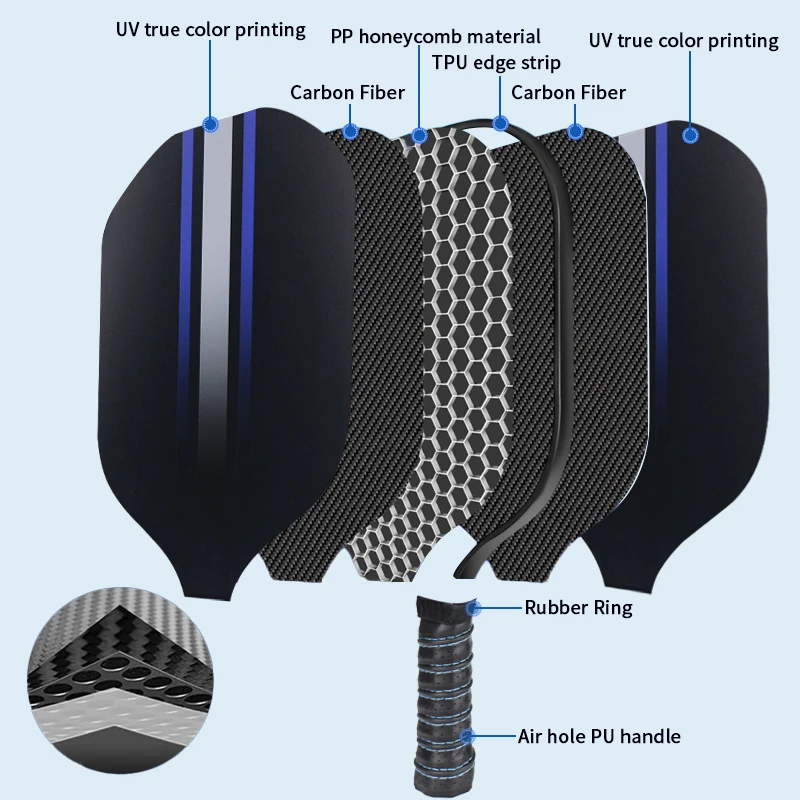 Custom design carbon fiber paddle tennis rackets with VC edge design and shock absorber handle pickleball paddle