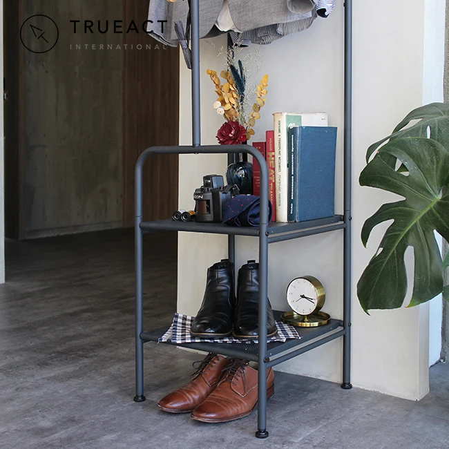 2 storage tiers curved shaped wooden standing garment rack metal hat coat Clothes Hanger Stand