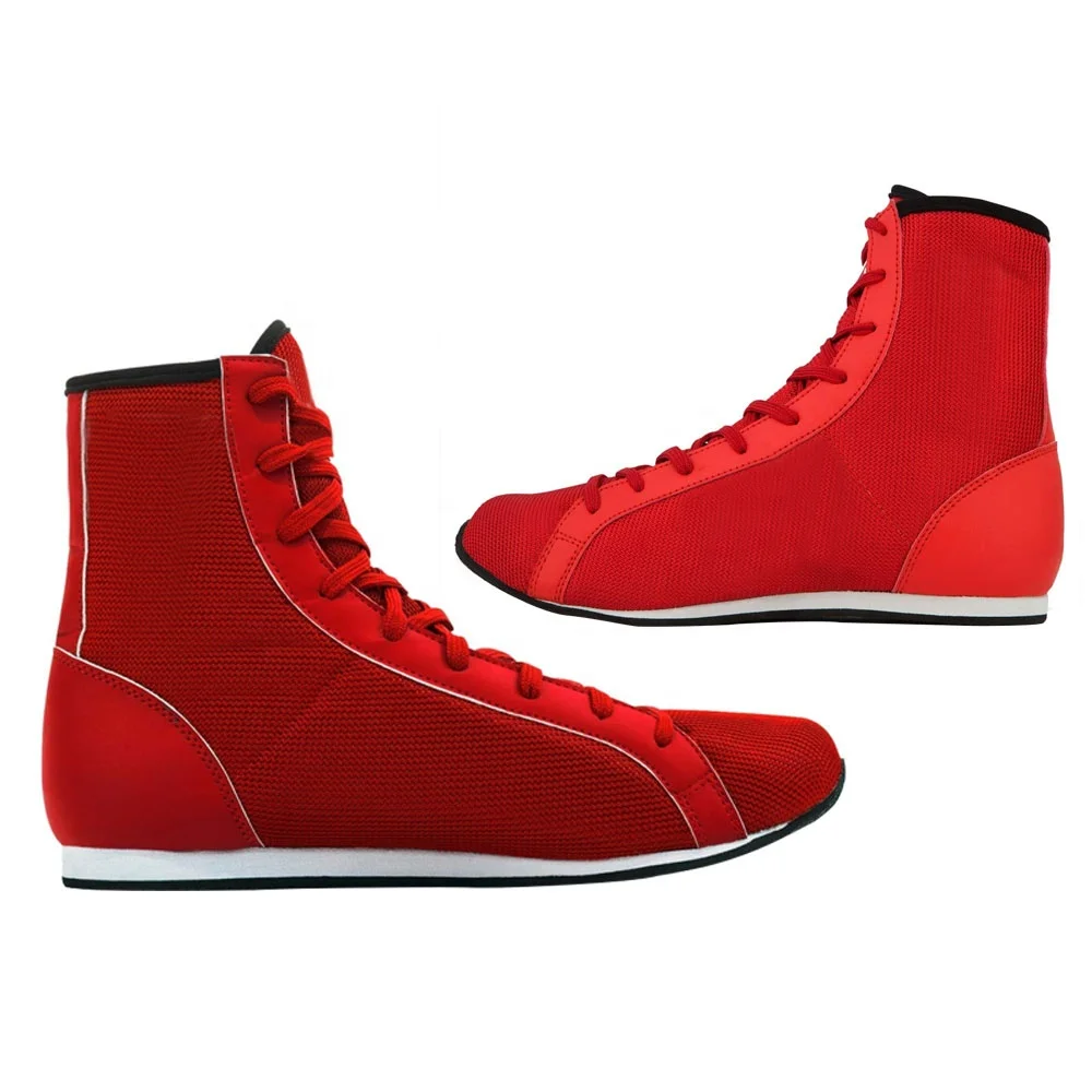 Wholesale Wrestling Shoes For Men In Red Color With Rubber Sole Drawstring Closure Boxing Shoes