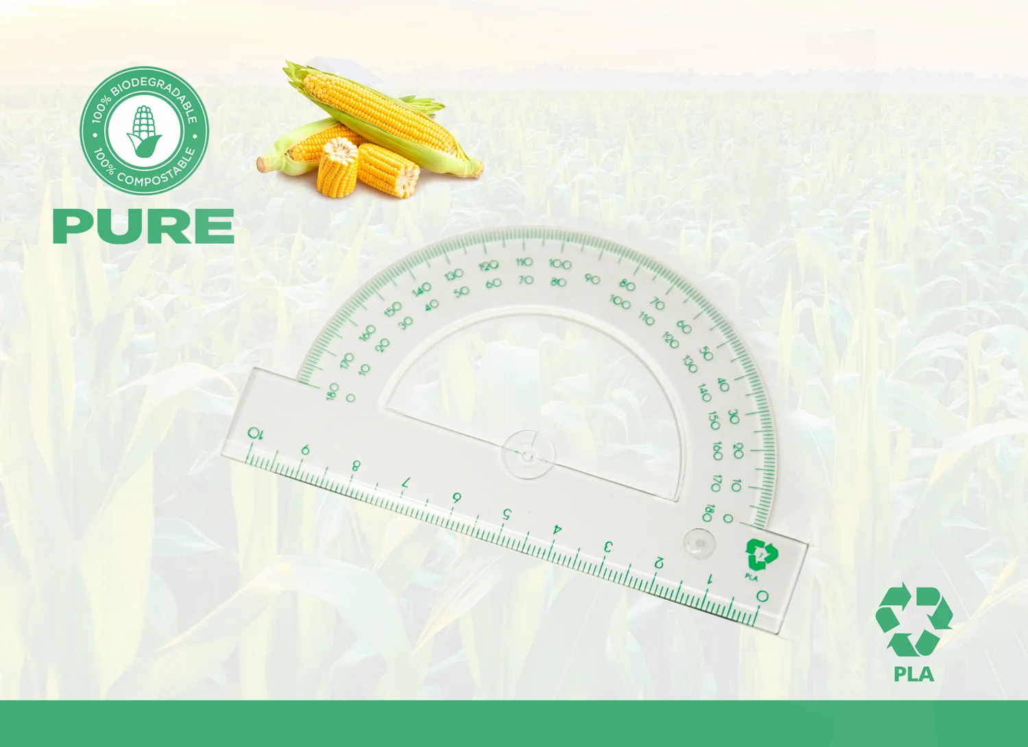 transparent custom PLA polylacticacid biodegradable plastic protractor 10 cm 180 degree for school