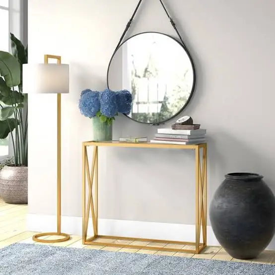 Best Seller Indian Supplier Stainless Steel Glass Marble Console Table with Mirror Handmade Optional Color Tone