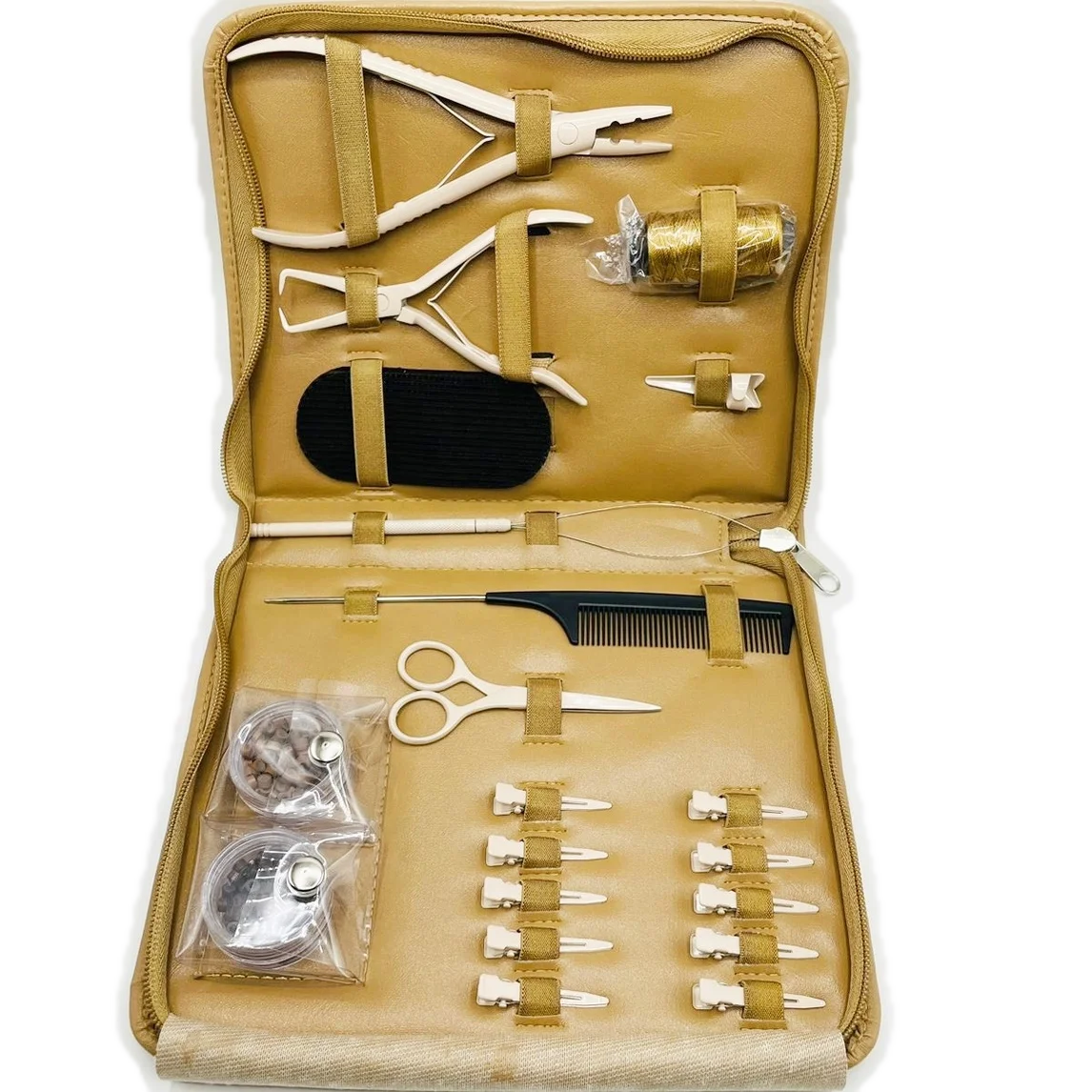 Brown Professional Hair Extensions Tools Kit With Beads Clips Loop Parting Tools Human Hair Extension Fitting & Removal Pliers
