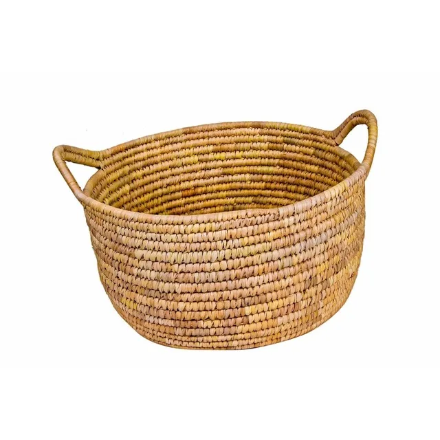 Factory Wholesale Cheap Round Water Hyacinth Grass Storage Basket With PU Handle