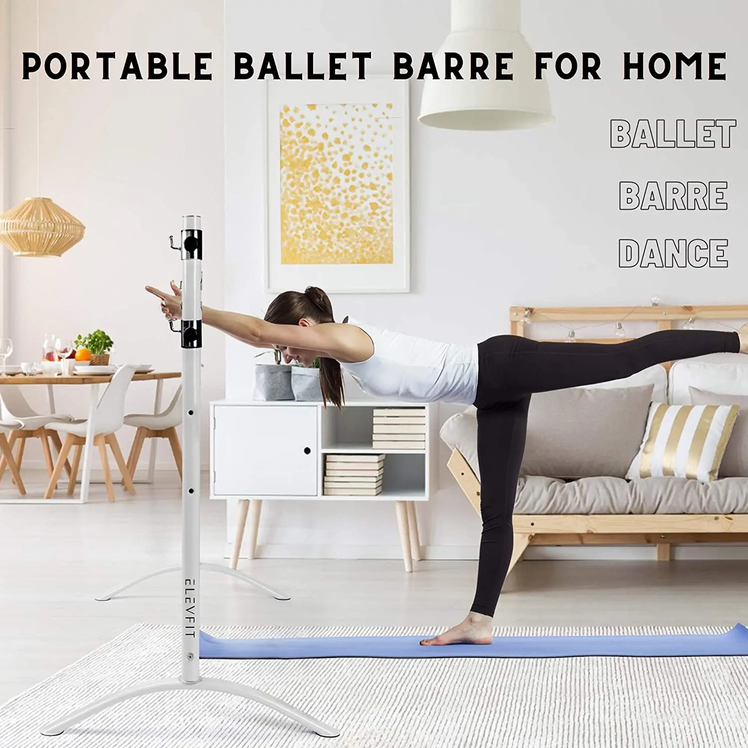 Balance Ballet Barre Portable for Home Height Adjustable Bar for Stretch Pilates Dance or Active Workouts