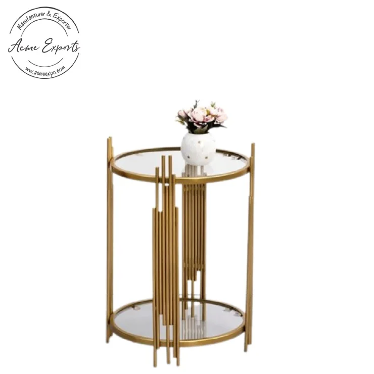 Artistic Design Handcrafted Gold Finished Iron Piper Side Table with Glass Top Used for Dining Room living Room