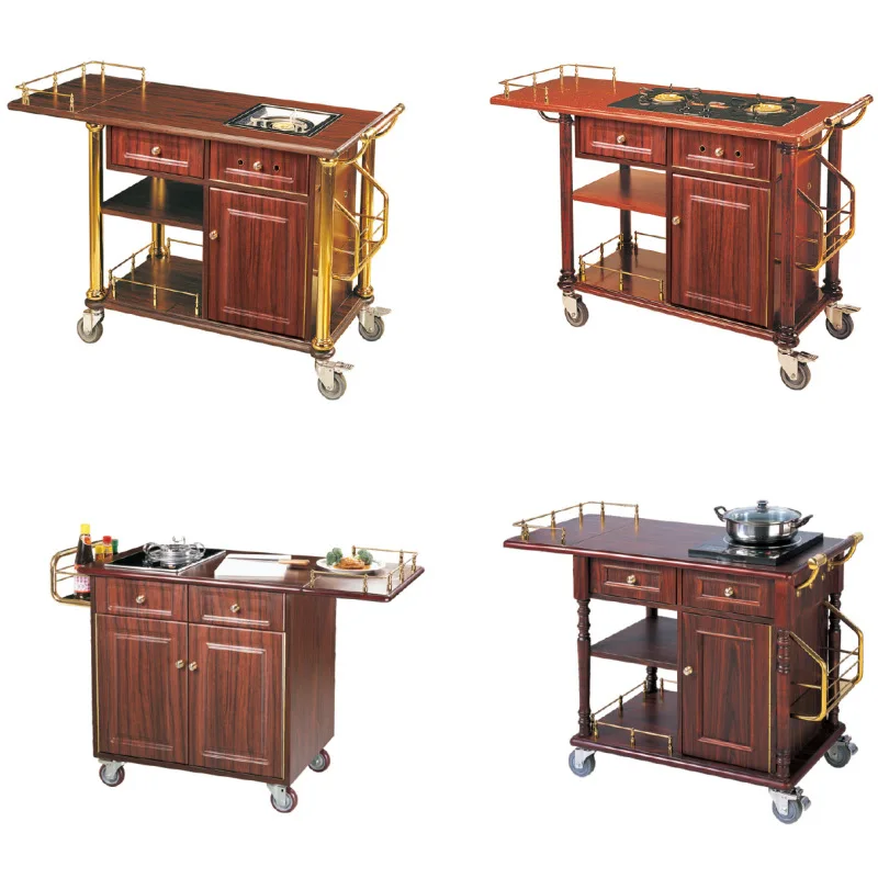 Hotel Equipment Cooking Trolley Single/Double Head Stove Collapsible Cooking Cart Restaurant Stainless Steel Gas Stove Trolley