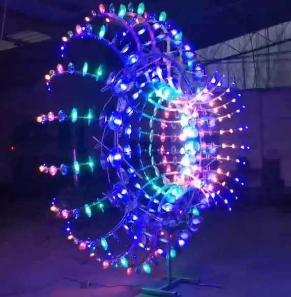 Уникальный металлический кинетический уличный садовый двор художественный Декор светодиодная красочная скульптура из нержавеющей стали ветер для проекта гостеприимства