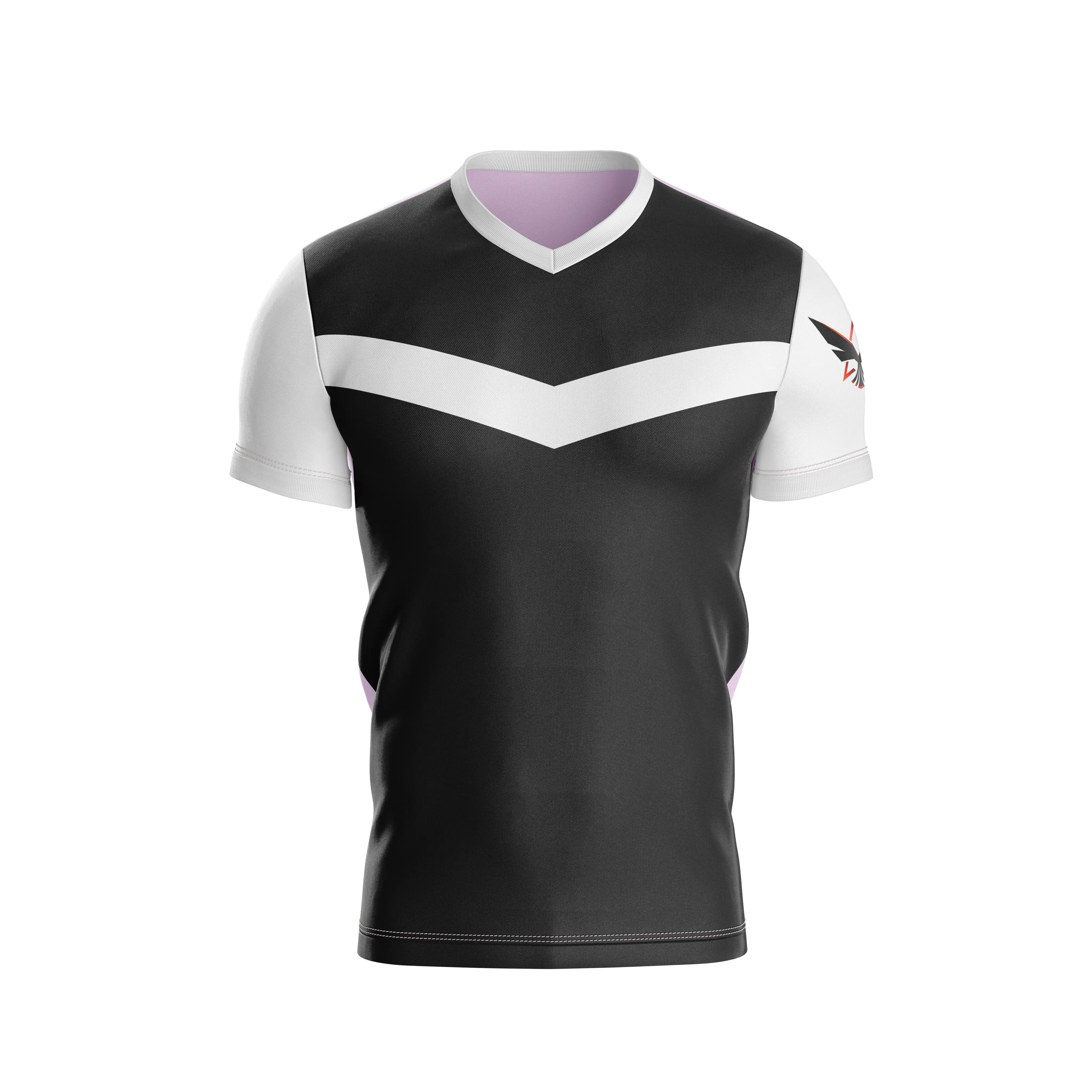 New design custom logo T shirt V neck 100% polyester sublimation printing cheap price  colourful Vietnam clothing wholesalers