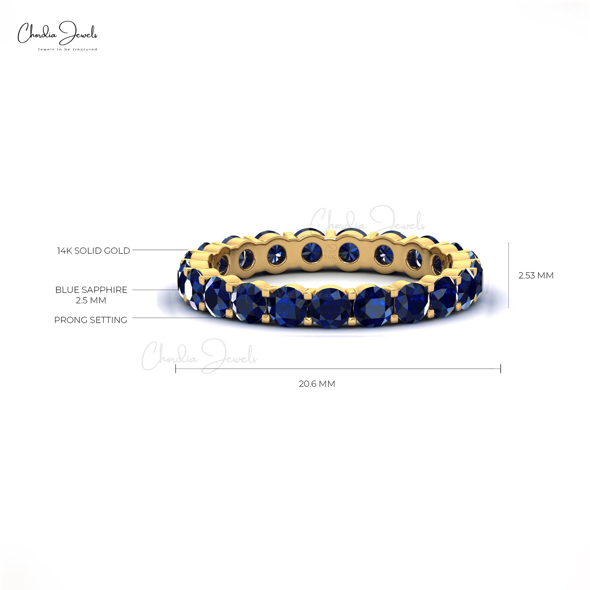 Top Selling 14k Real Gold Eternity Ring 1.26 TCW Round Blue Sapphire Precious Gemstone Wedding Band Wholesale Bulk Jewelry