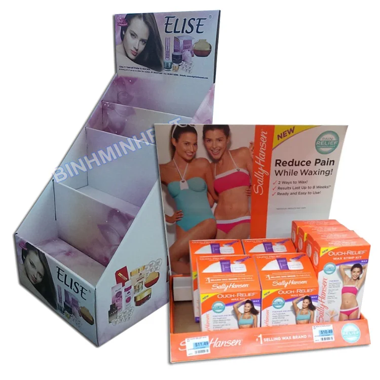 Point Of Sale Cardboard Cosmetic Ice Cream Perfume Hooks Pegboard Counter Unit Top Display Stand Made in Vietnam