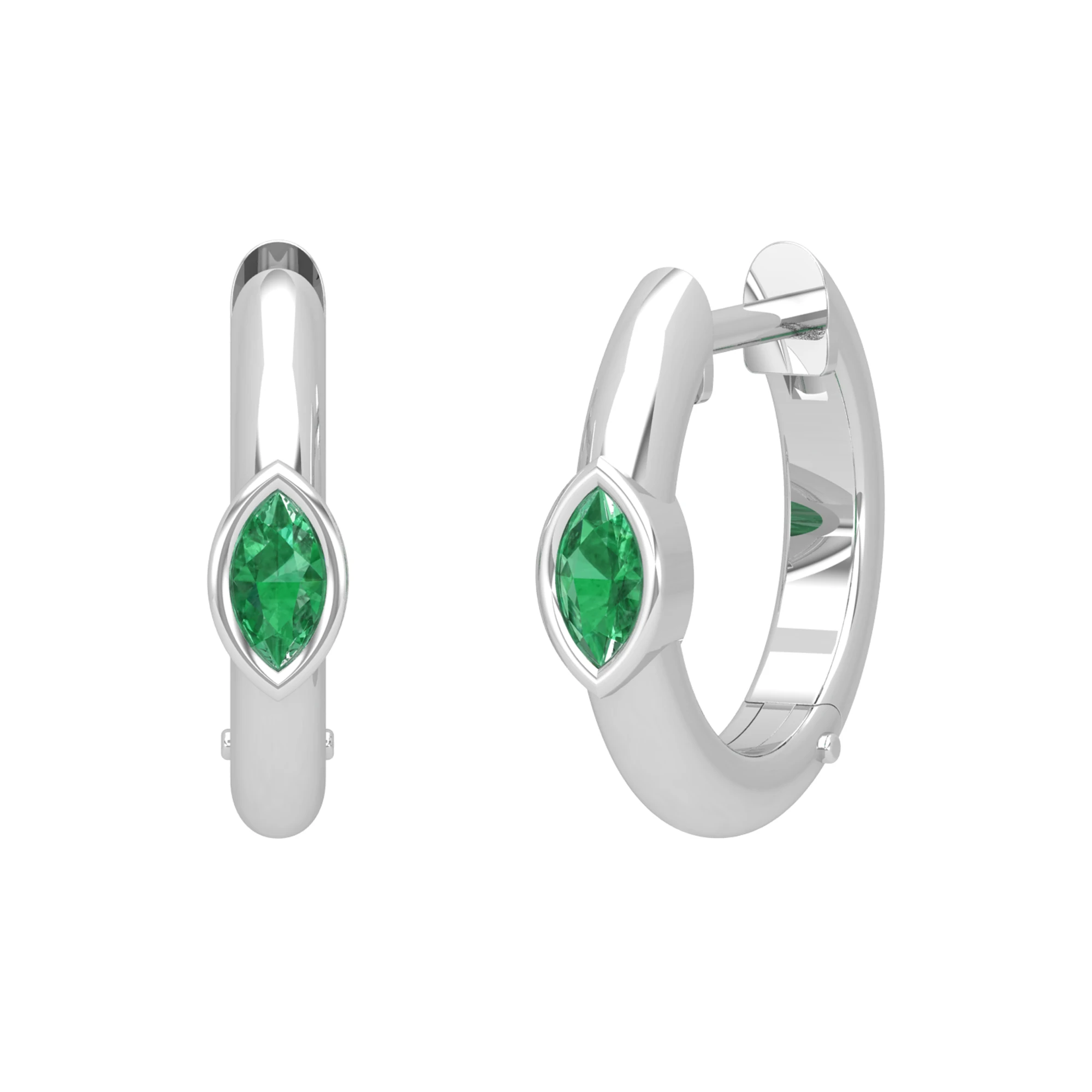 Elegant Dainty Genuine Marquis Emerald Huggie Hoop Earring For Women 18K Gold Birthstone Earring Gemstone Jewelry