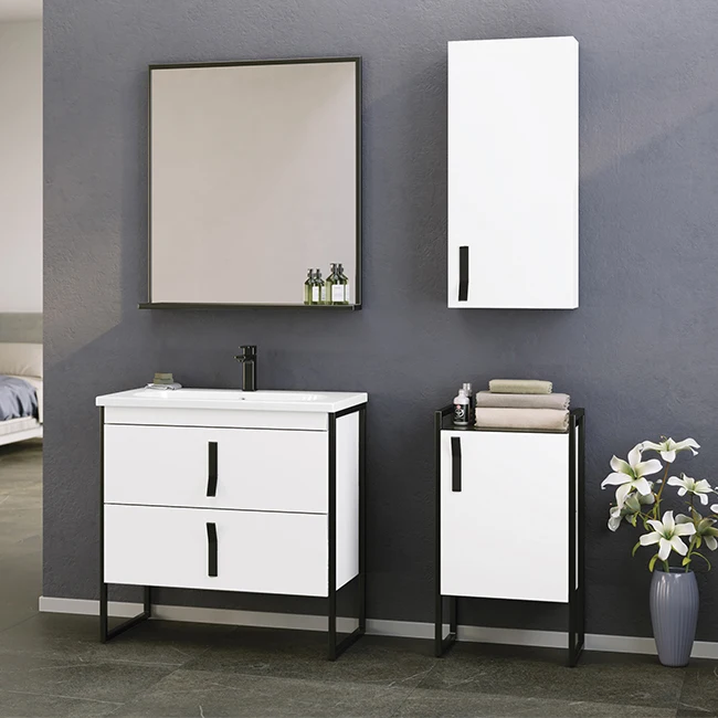 Модена Элитный Четырехместный комплект туалетного столика с алюминиевым гравированным зеркалом и керамической раковиной Модена 80 Элитный костюм