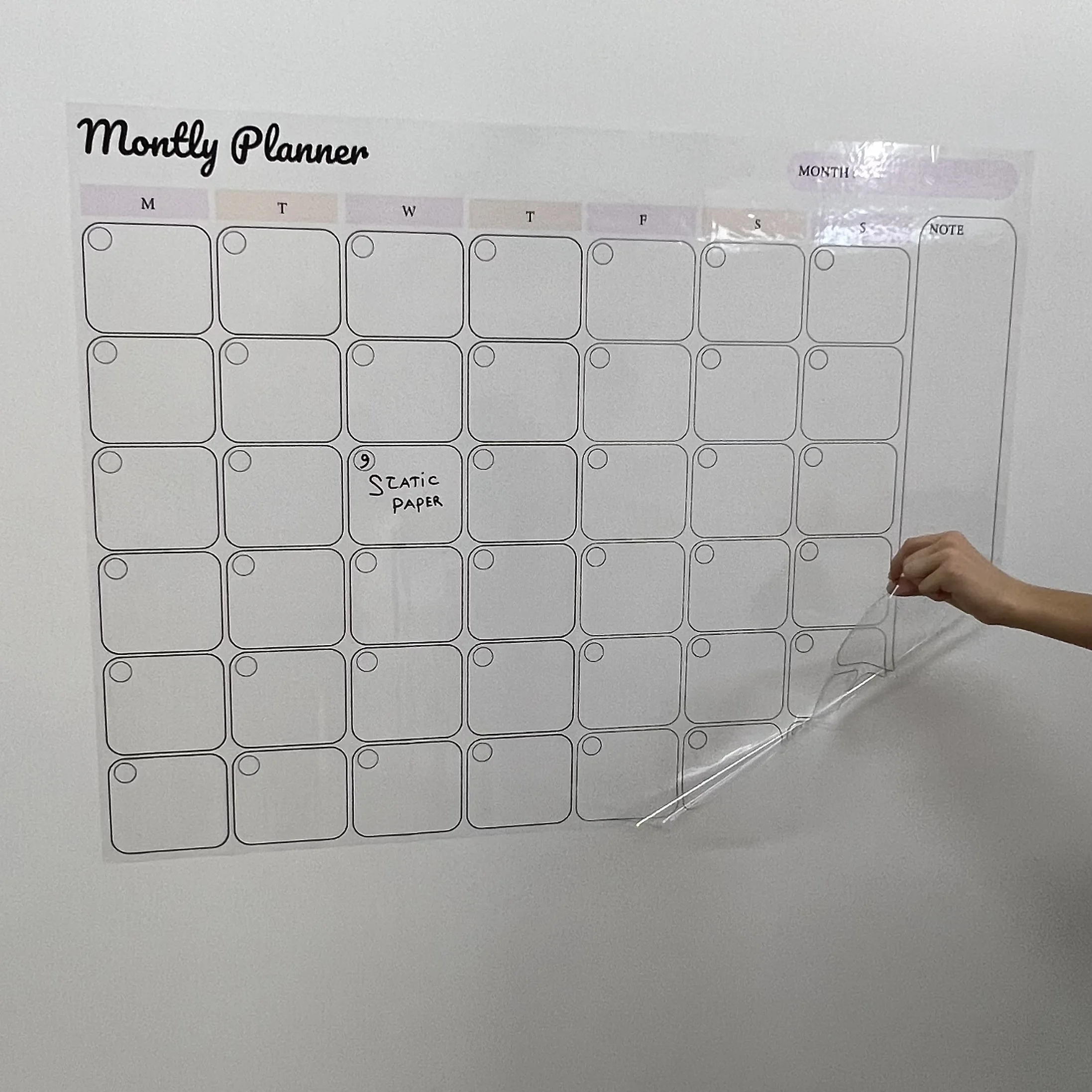 Dry Erase Monthly Planner Organizer Model-1  Reusable Durable Polystyrene Material Holds The Surface With Static Electricity