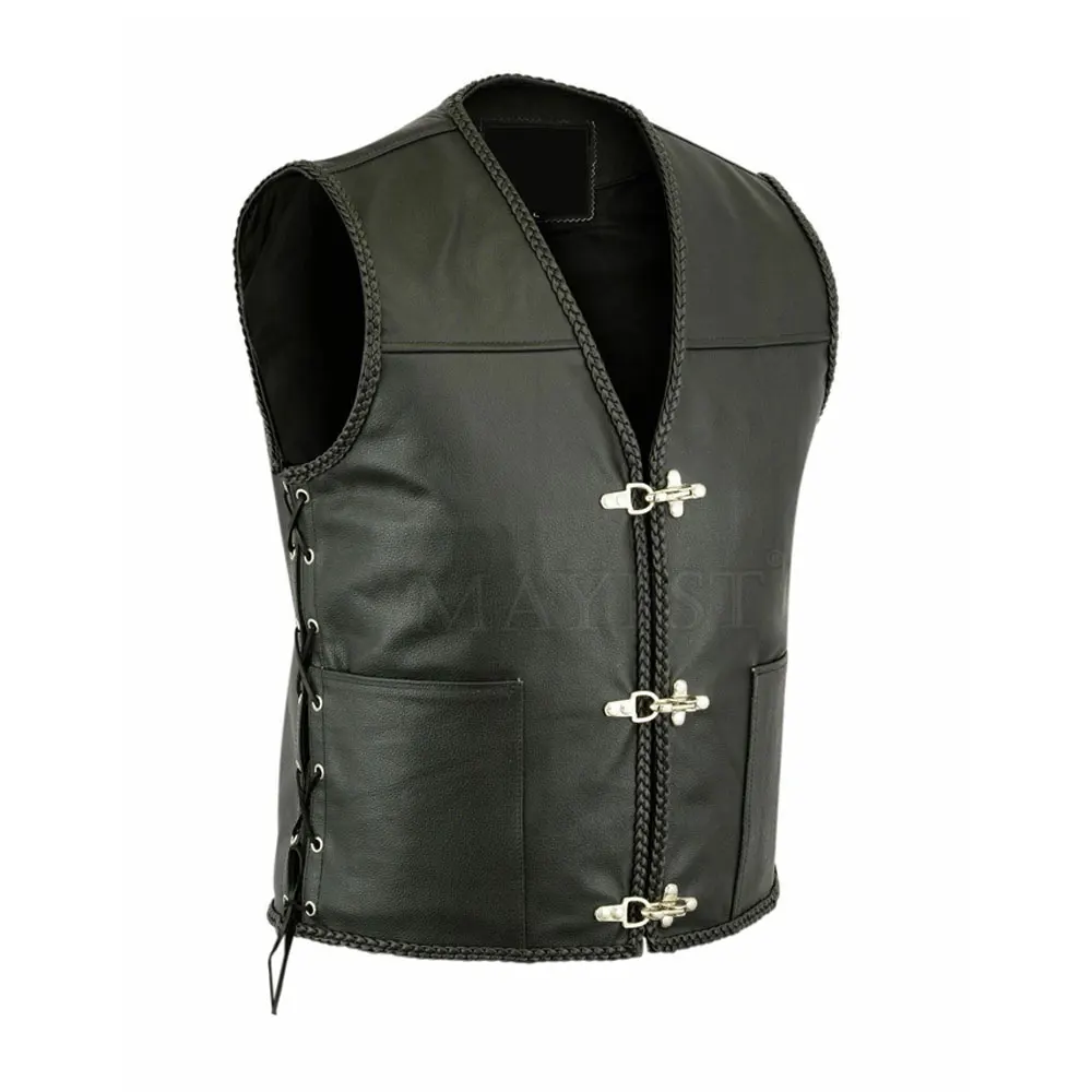 Мужской Байкерский жилет из натуральной кожи с дышащей функцией и индивидуальным логотипом для зимы от производителя