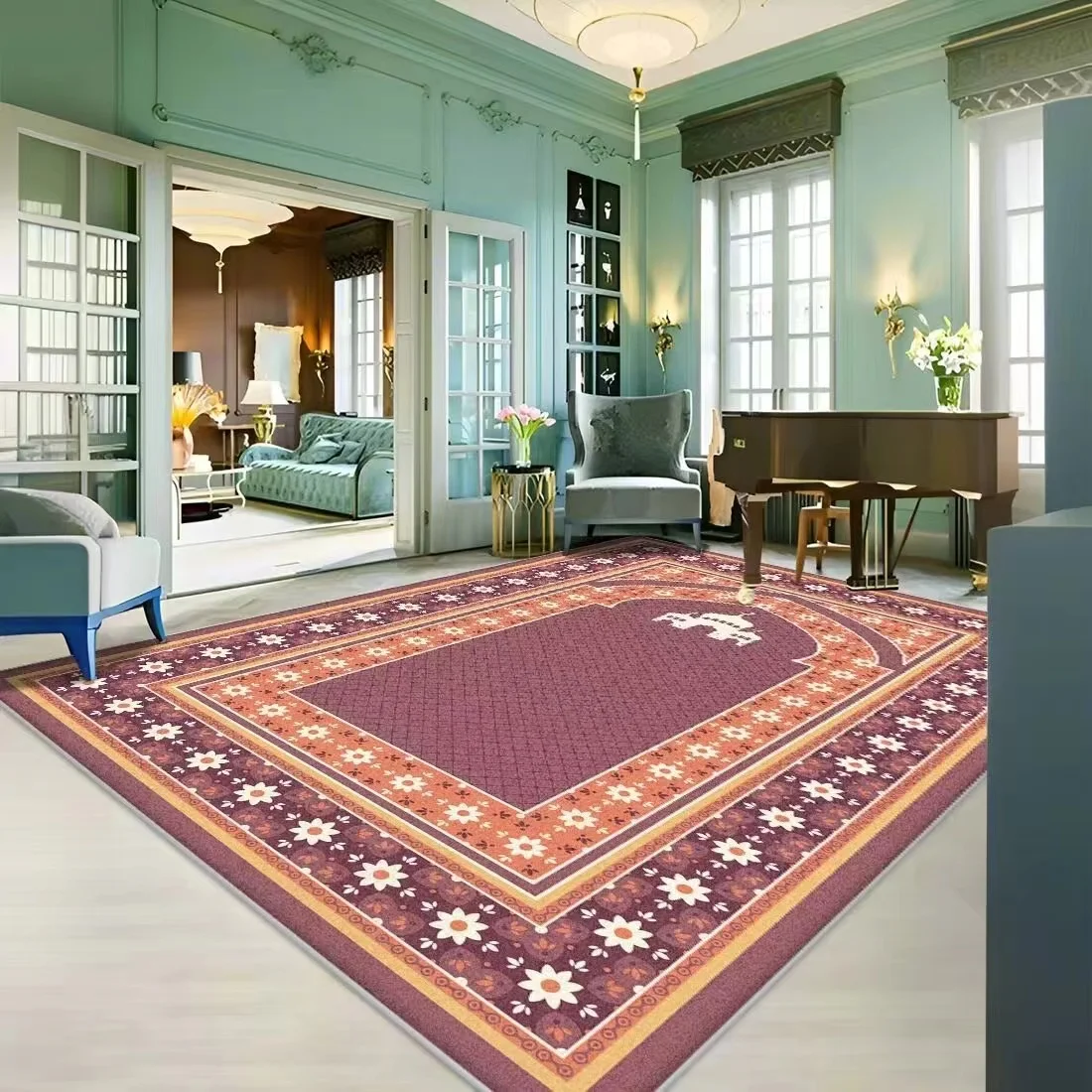 Vintage Medallion Non-Shedding Kitchen Laundry Floor Mat Throw Carpet Area Rugs for Living Room Office room