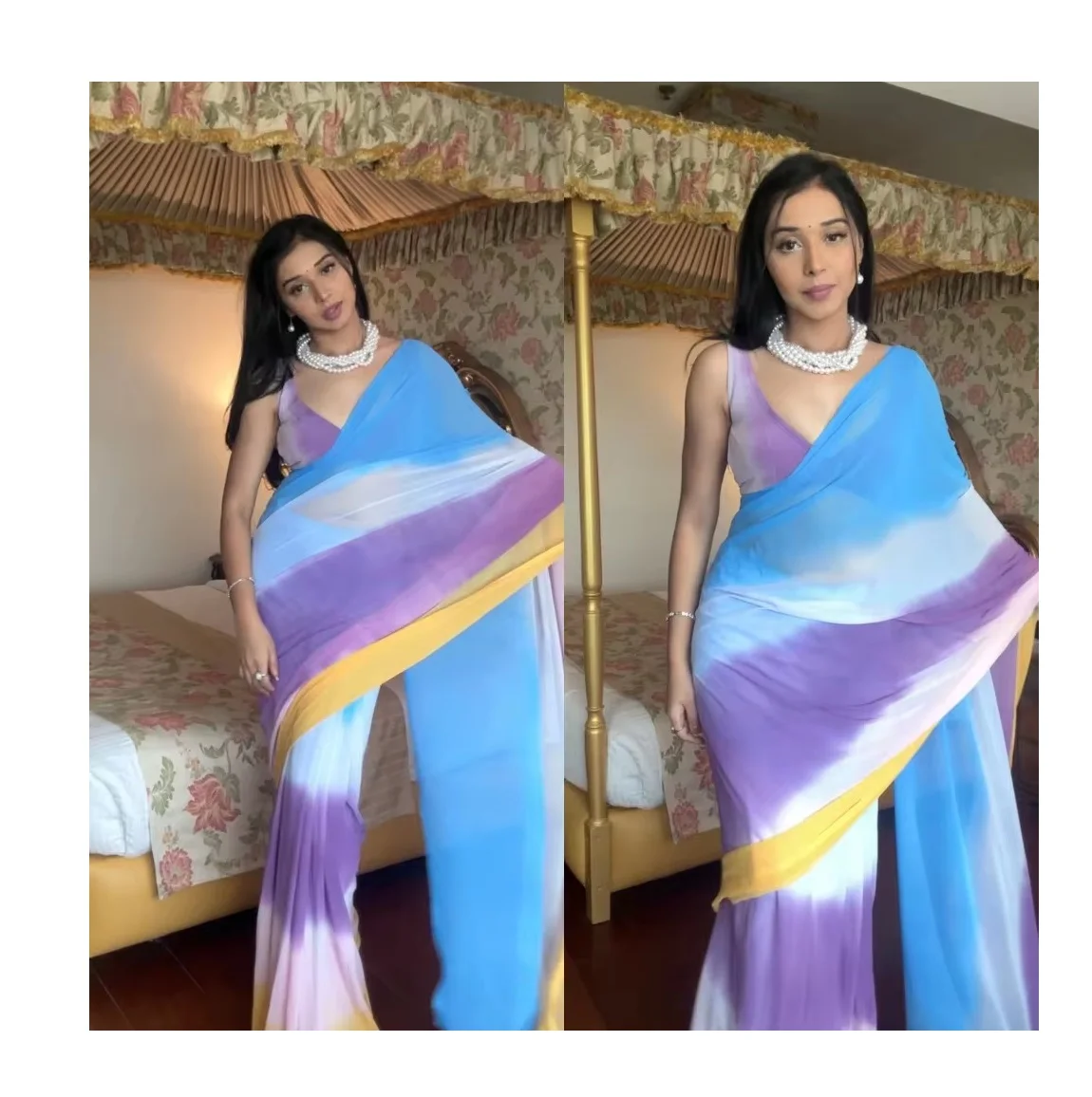 Export Selling Beautiful Artistic Designed Georgette Printed Saree Perfect for Festive and Wedding Celebrations