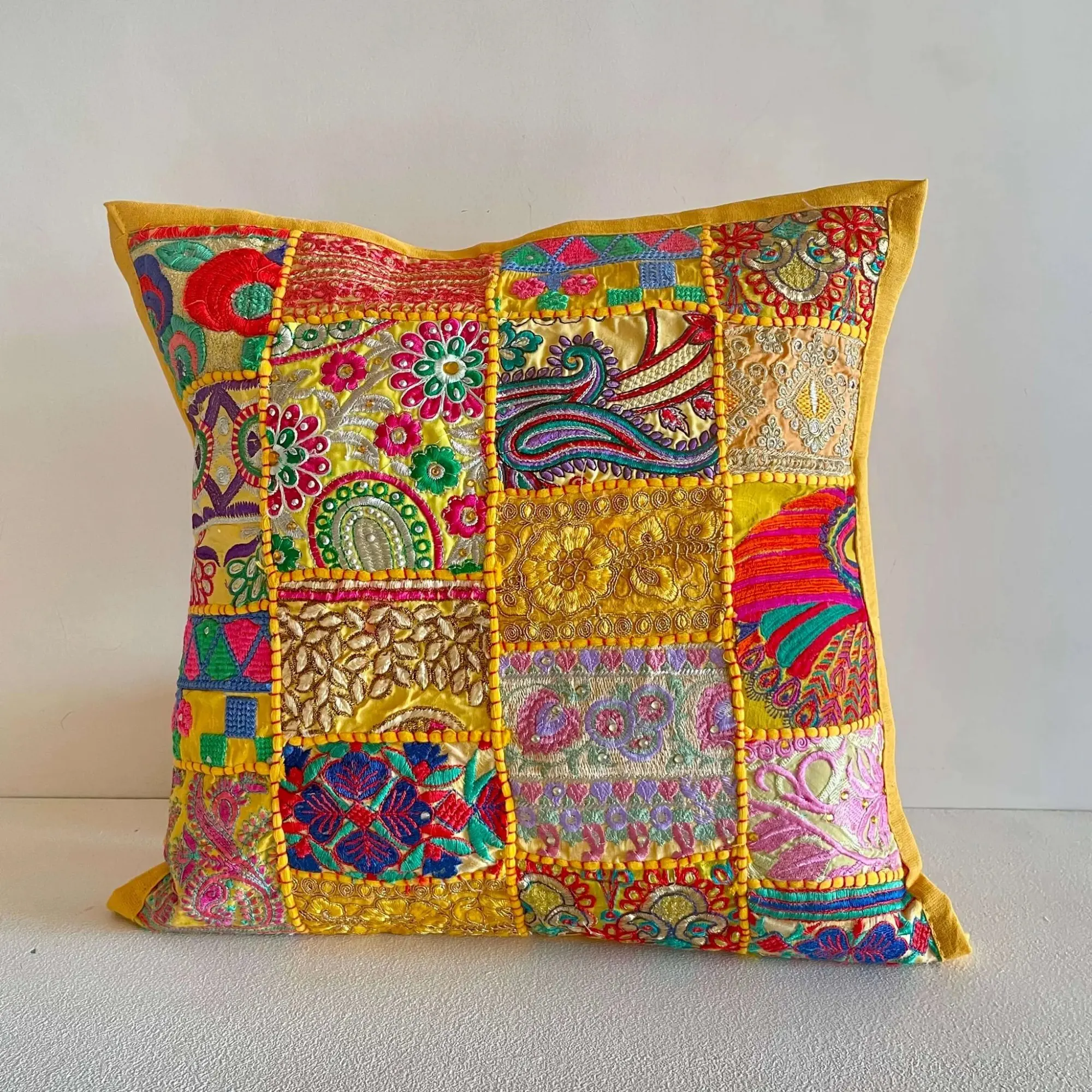 Indian Handmade Decorative Pillow for Couch Beaded Embellished Living Room Indian Handmade Patchwork Cushion Cover