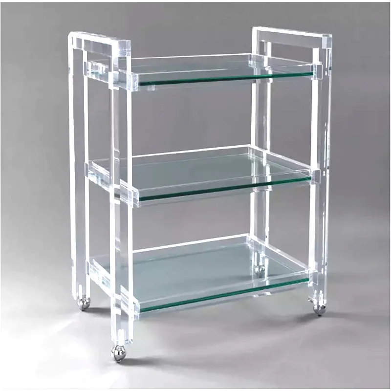 Acrylic Hotel Trolley Dining Cart Restaurant Hotel Food Delivery Service Cart Acrylic Transparent Mobile Coffee Cart