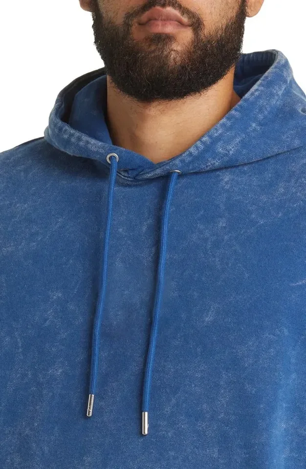 High Quality 500 GSM Cotton Oversized Distressed Hooded Thermal Pullover Sweatshirts Masked Stone Acid Wash Hoodies for Men