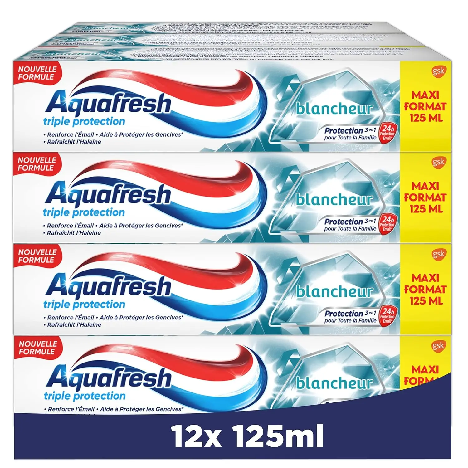 Aquafresh Triple Protection Whiteness Toothpaste for Strong Teeth and Fresh Breath 12 x 125ml