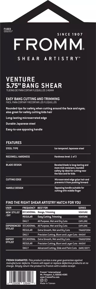 FROMM Venture Bang Shear Easy Bang Cutting and Trimming Long Lasting Microserrated Edge Durable Japanese Steel