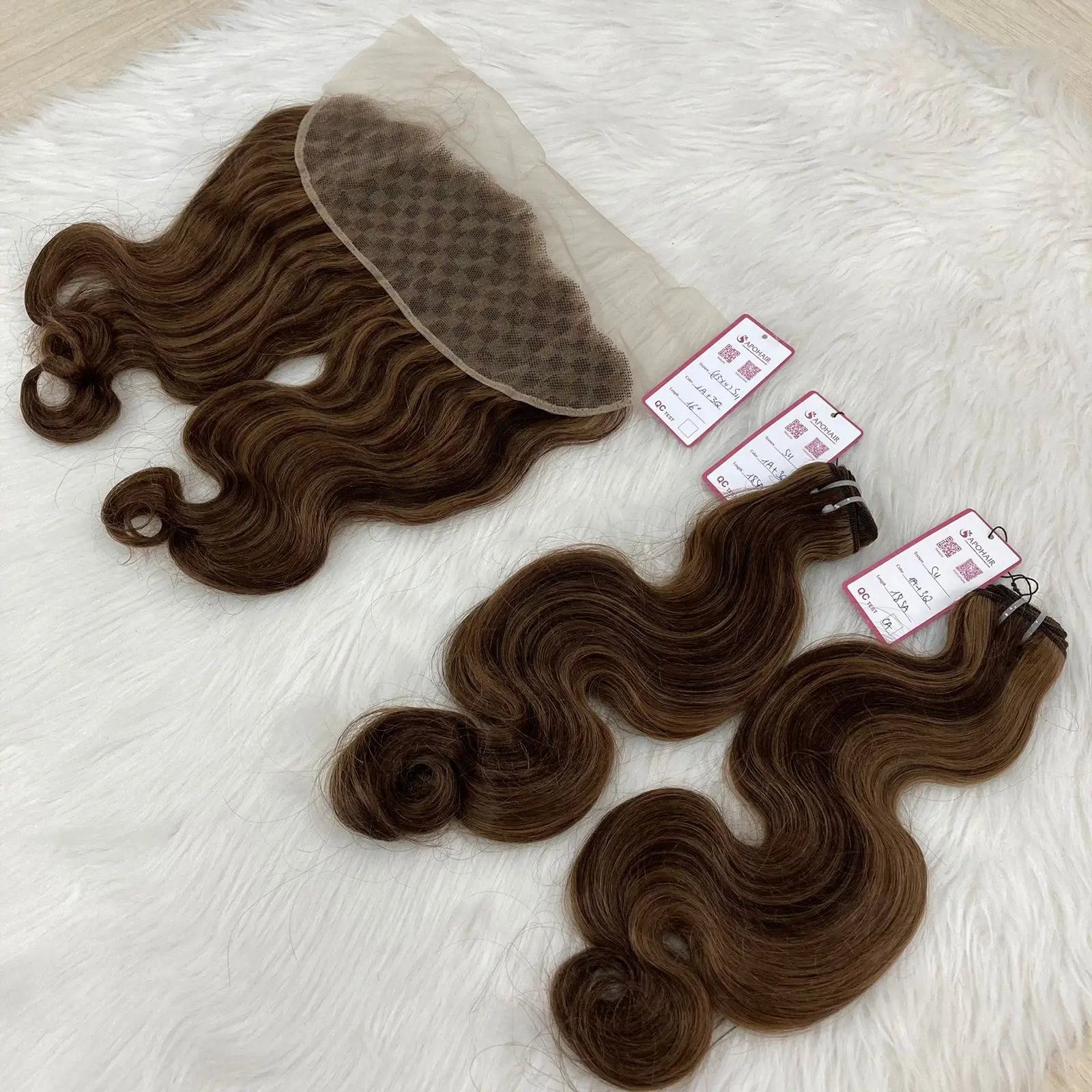 Top Luxury Quality  Machine Weft Mix Color #1A and #3Q Remy Hair 20 Inches Water Wave 100% Remy Top in hair extension