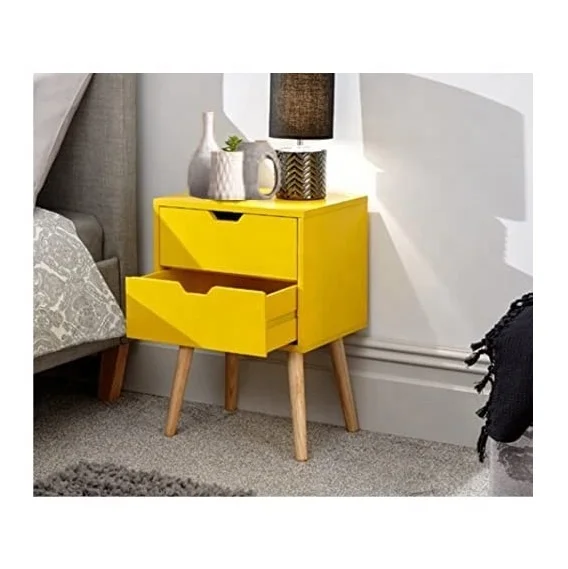 Amazing Bedside Table with Two Drawers Nightstand Sofa Side Table for Living Room Bedroom yellow