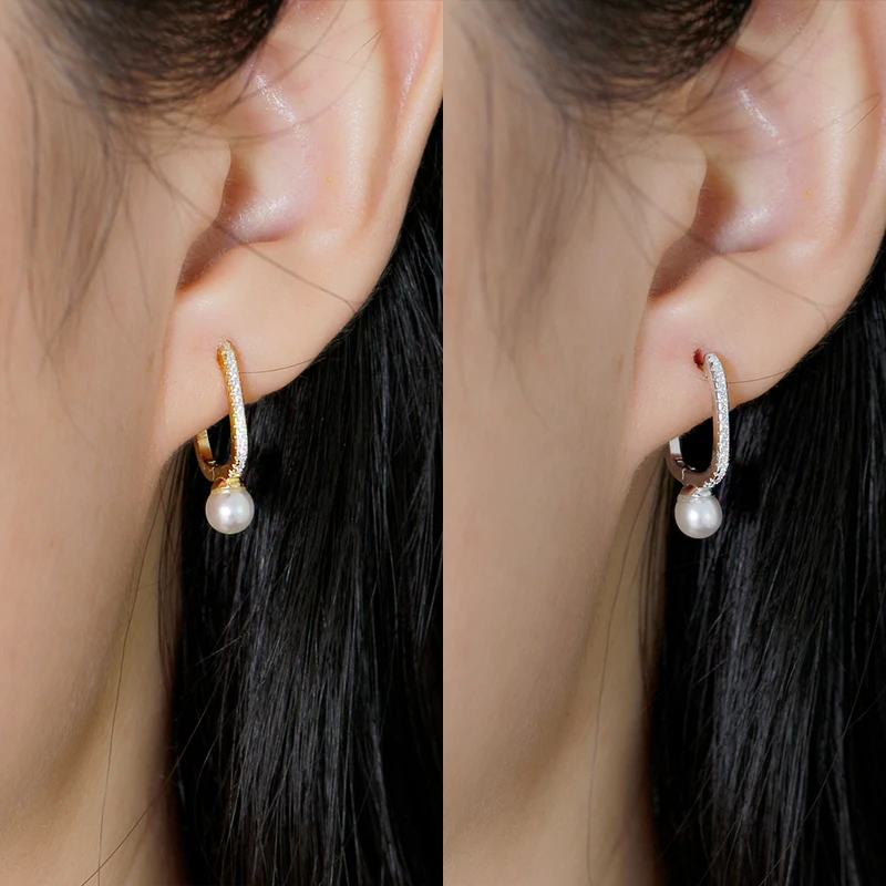 wholesale fashion jewelry 925 sterling silver U-shaped pearl diamond zircon gold plated hoop earring jewelry for women