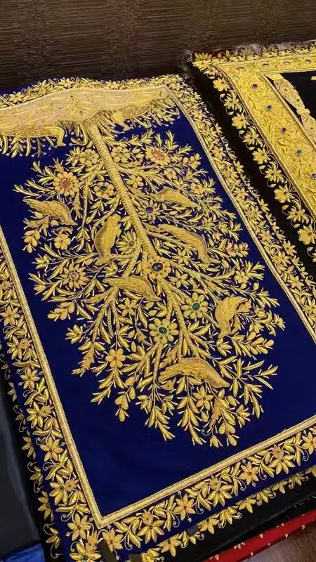 Kashmiri Handicraft Jewel Carpet Wall Hanging with Gold Zardozi