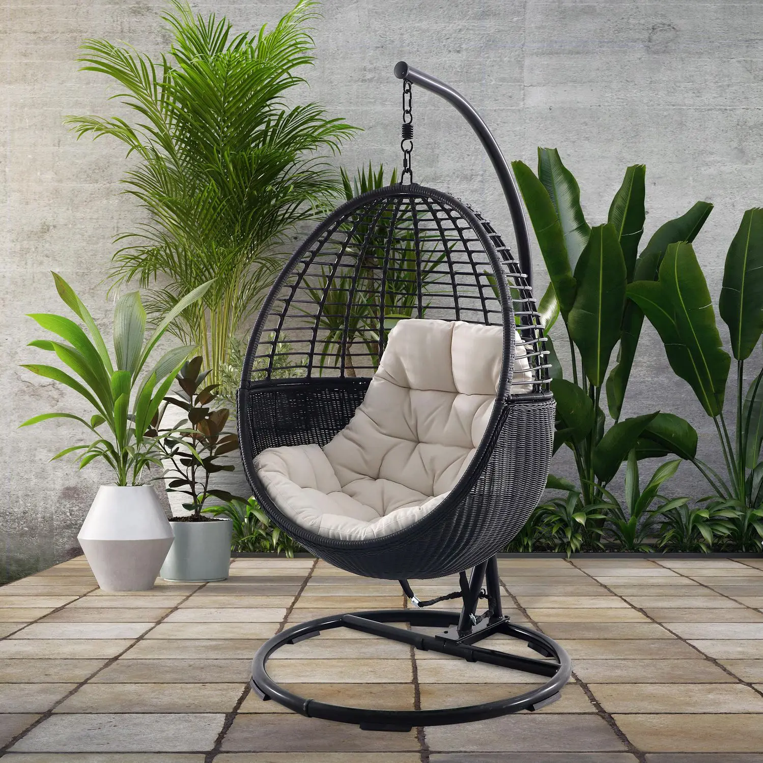 Swing Chair-Single seat hanging egg rattan leisure swing chair
