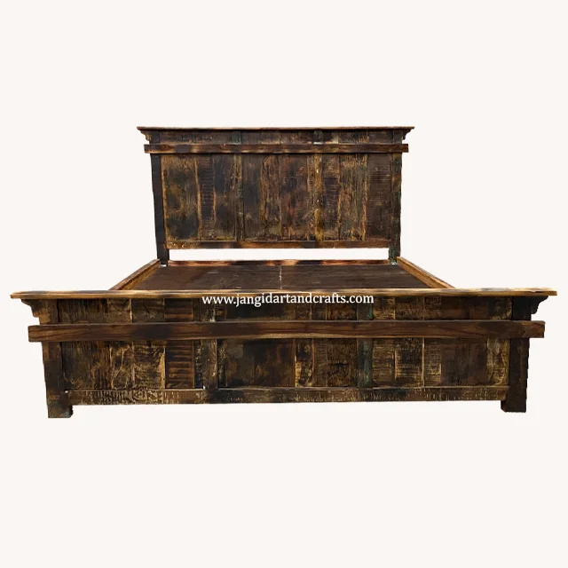 Solid Wood Burnt Finish Platform Rustic Style Home Furniture with Recycled Wood Furniture Old Wooden Mattress 180CM King Bed