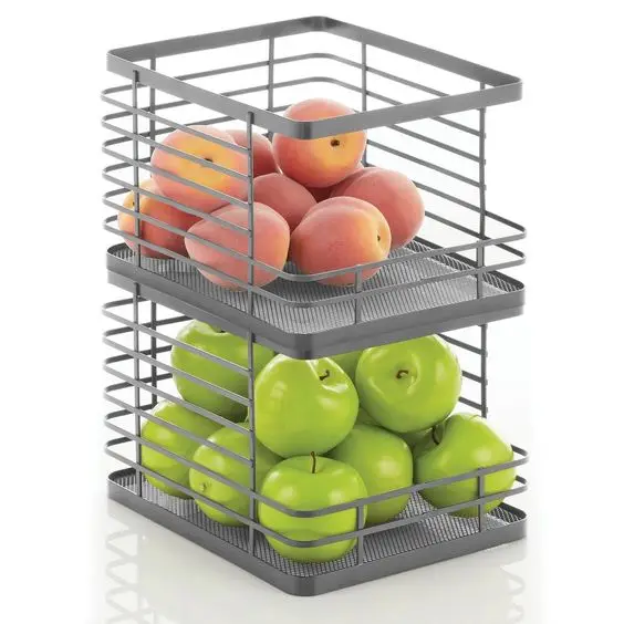 Buy Online Our Special Style Kitchen Basket Single Basket Rack With Two Fruits and Vegetable Column Wholesale Supply Iron basket
