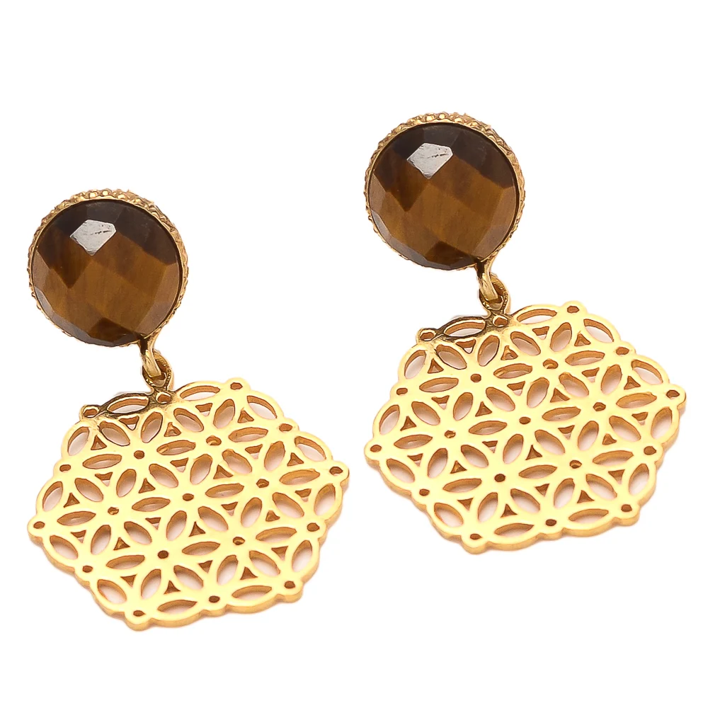 Explore Latest Brass Earring Smoky Topaz Statement Gemstone Brass Earrings
