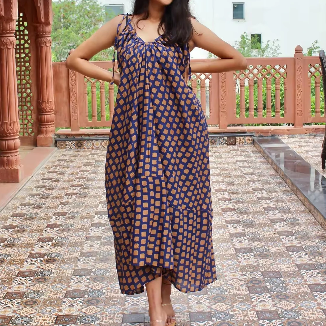 Hand Block Printed Indian Cotton Sleeveless Maxi Dress Bohemian Casual Dress for Women Made from Pure Cotton Fabric Dress womens