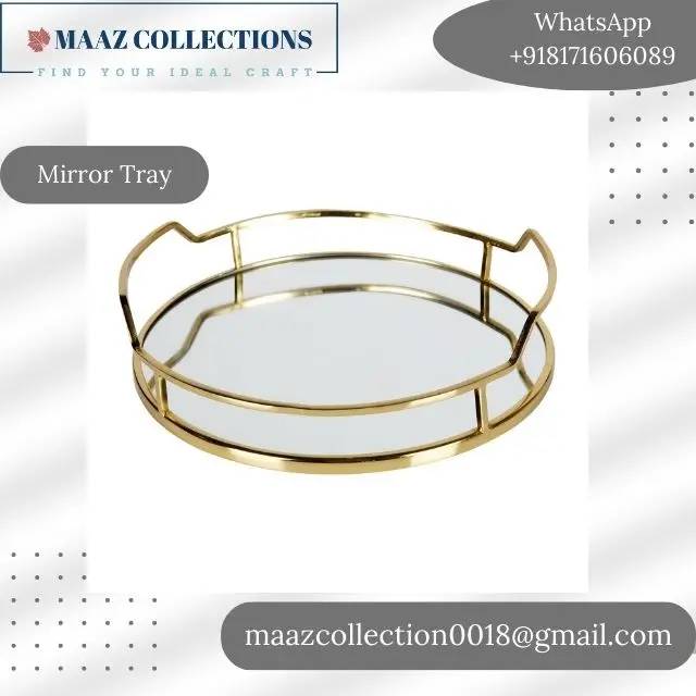 Golden Round Mirrored Tray Serving Tray For Home Decoration and Wedding gifts Makeup Cosmetic Perfume Organizer Tray