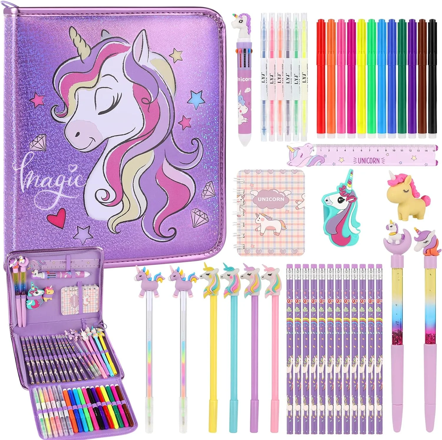 New Design Unicorn Art Supplies Pencil Case Portable Kids Coloring Painting Marker Set For Girls Holiday Gifts