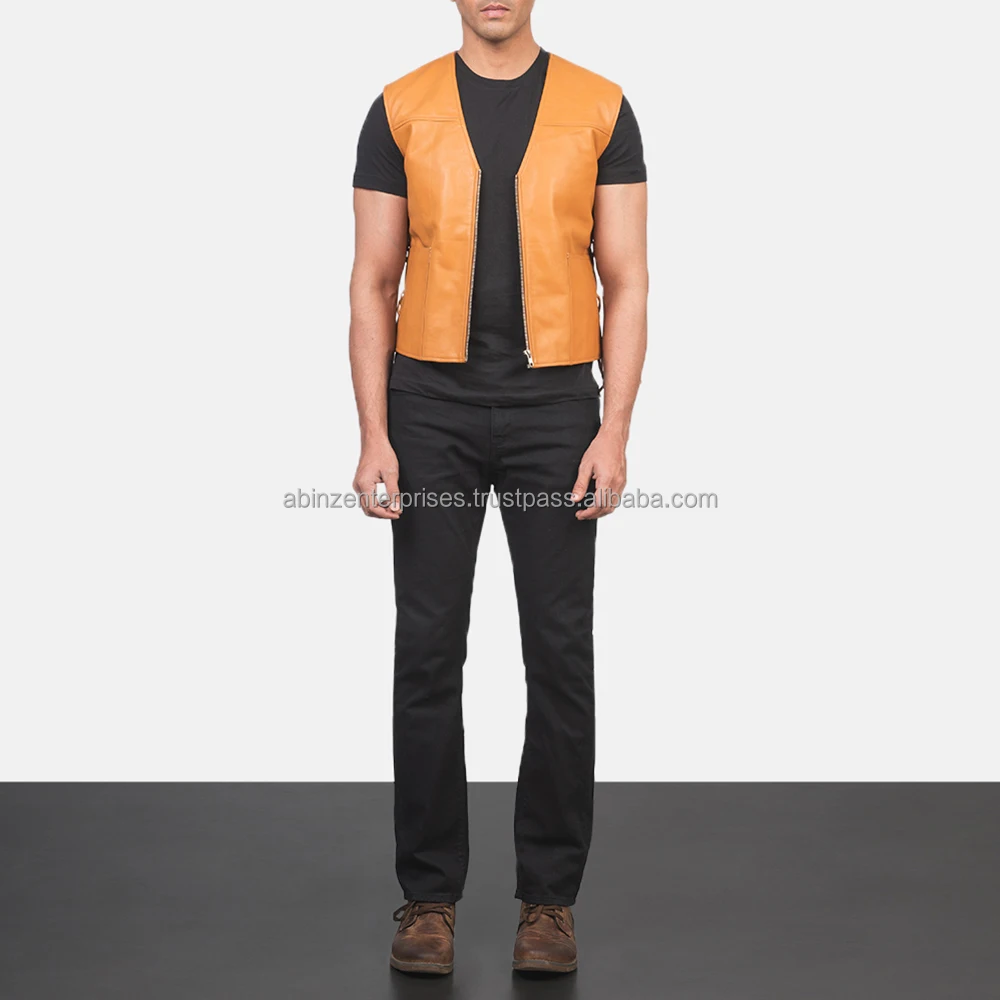 Customize Men New  Leather Vest New Design of 2024 In Real Leather With Zipper Closer Type Cheap Prices