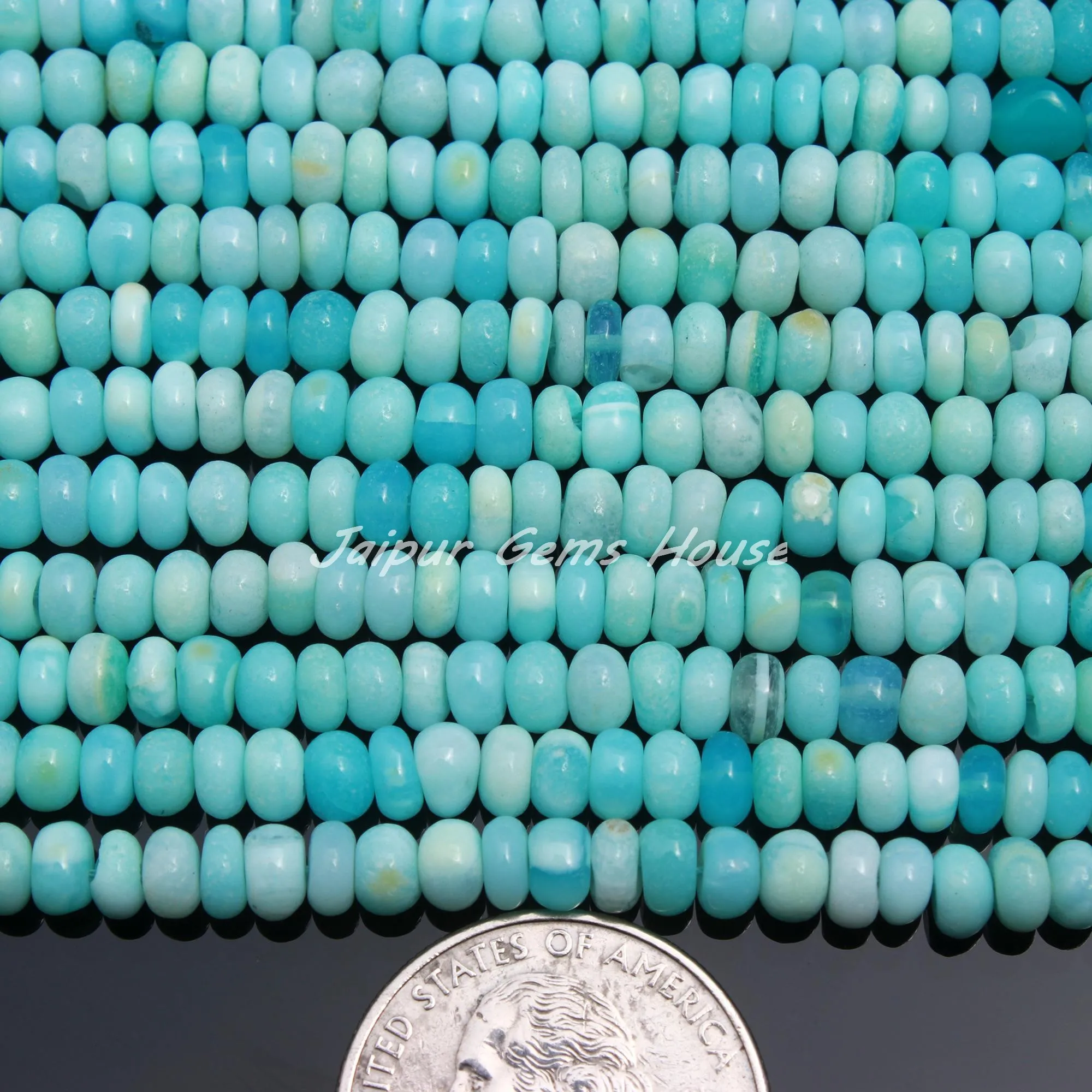Hot selling Natural Peruvian Opal Smooth Rondelle Beads 4-6 mm Opal Beads Strand Gemstone Loose Beads Blue opal for jewelry