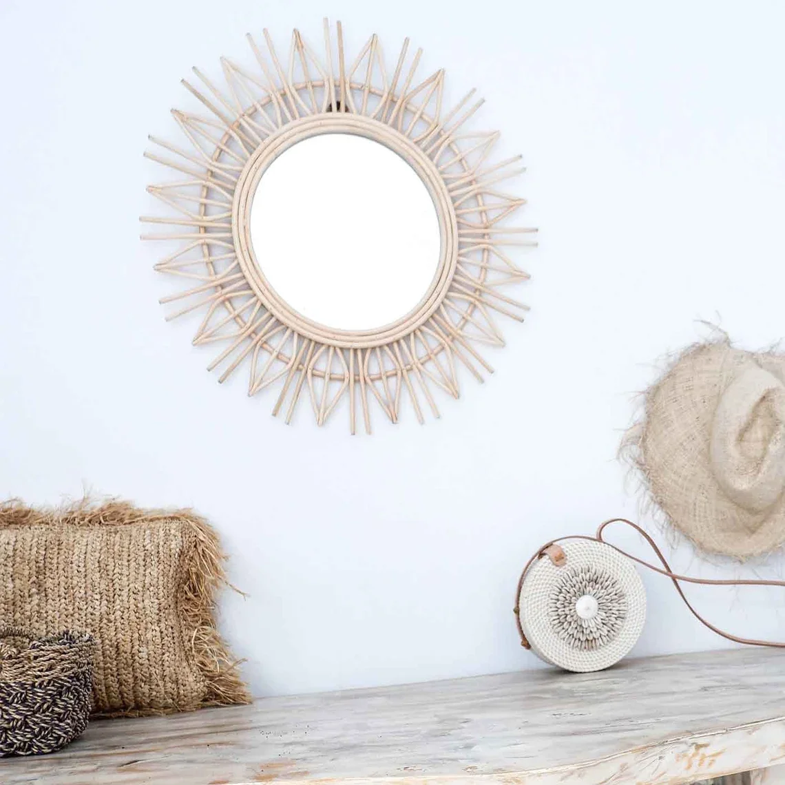 New Design Luxury Custom handmade rattan wall arch mirror hanging rattan wall mirror made in Vietnam