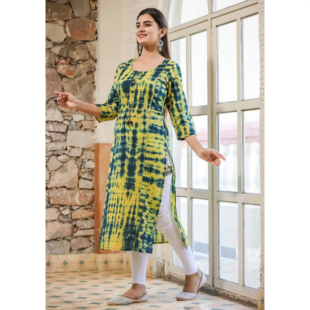 Latest Tie dye printed women cotton boho and hippie Kurtis and tunics readymade to wear in Office