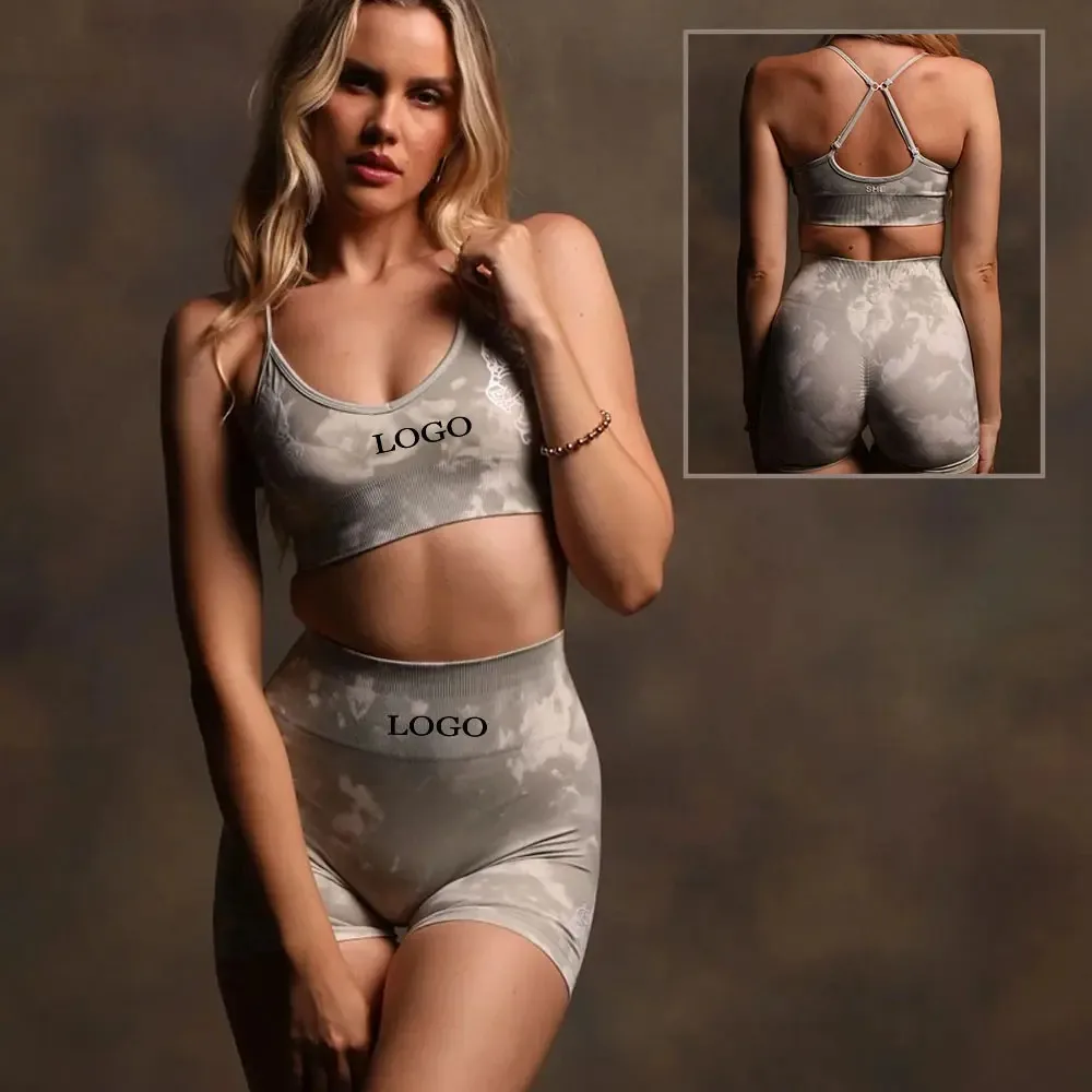 New Arrival 2024 Sport Marble Seamless Outdoor Yoga Bra Training Leggings Tie Dye Custom Logo Gym Workout Woman Fitness Set